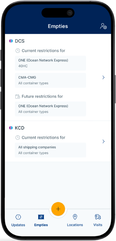 Port Alert app showing empty container information
